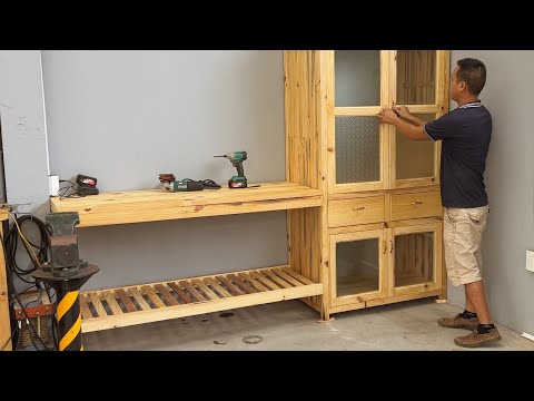 Woodworking Project For A Home Mechanic Workshop // Building A Storage Cabinet Combined With A Table