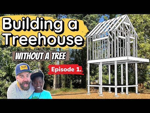 Building a Treehouse || Pouring Concrete and Making Footings